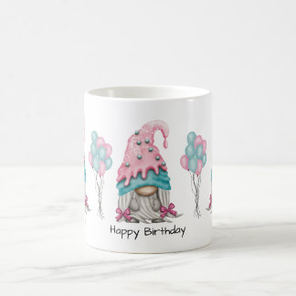 Caneca De Café Garota Gnomo Rosa Turquesa Aquarela