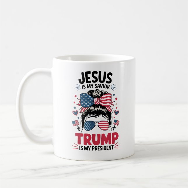 Caneca De Café Garota Jesus Meu Salvador Trump Presidente Christi (Esquerda)