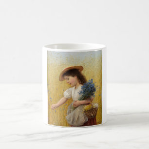 Caneca De Café Garota jovem em um campo de trigo