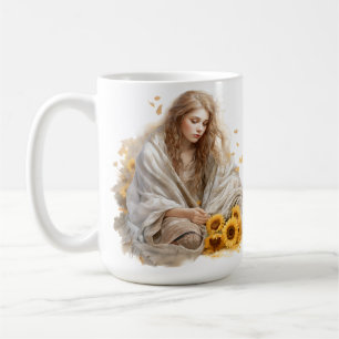 Caneca De Café GAROTA LOIRA PENSATIVA DE QUEDA D'ÁGUA EM Aquarela