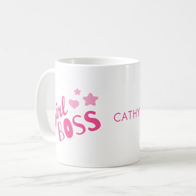 Caneca De Café Garota Personalizada Chefe Coração Nome Coffee Mug (Frente Esquerda)