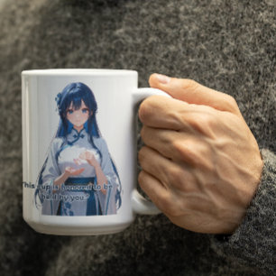 Caneca De Café Garota Real de Animação de Cabelo Azul