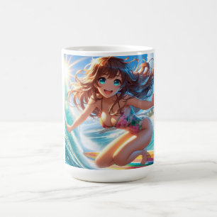 Caneca De Café Garota surfista de anime costeira/náutica/tropical
