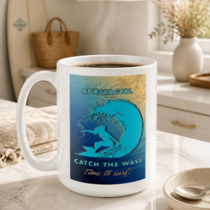 Caneca De Café Garota Surfista - Pegue a Onda