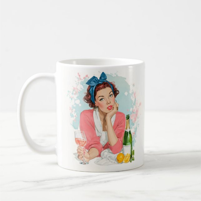 Caneca De Café Garota Vintage com Champanhe Rosa (Esquerda)