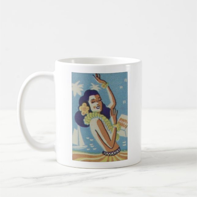 Caneca De Café Garota Vintage Hawaii Hula (Esquerda)