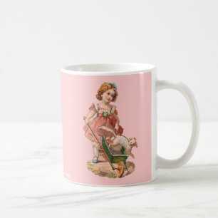 CANECA DE CAFÉ GAROTA VITORIANA COM BEBENDO DE CACHORRO
