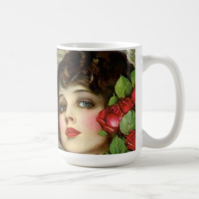 Caneca De Café Garota Vitoriana com Rosa vermelha (Direita)
