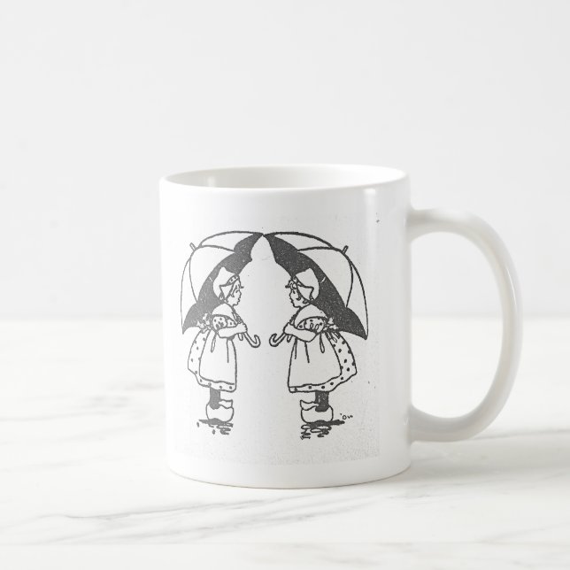 Caneca De Café Garotas do Guarda-Chuva Retro (Direita)