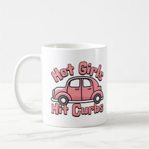 Caneca De Café Garotas Quentes Atingem Curbs Carro Rosa Engraçado