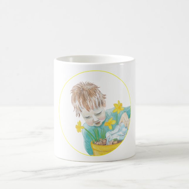 Caneca De Café Garoto Com Daffodils (Centro)