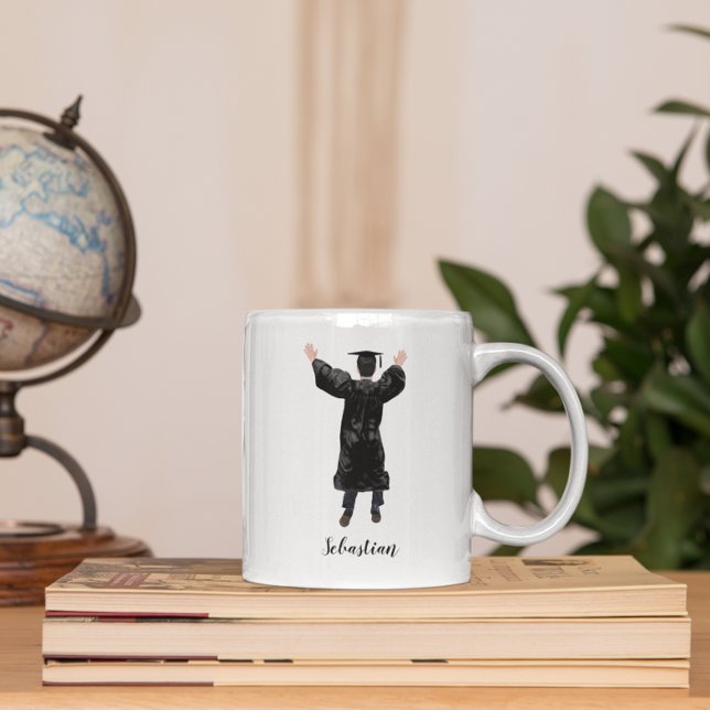 Caneca De Café Garoto de Aquarela de Formando Personalizado (Personalized Graduate Watercolor Boy Coffee Mug)