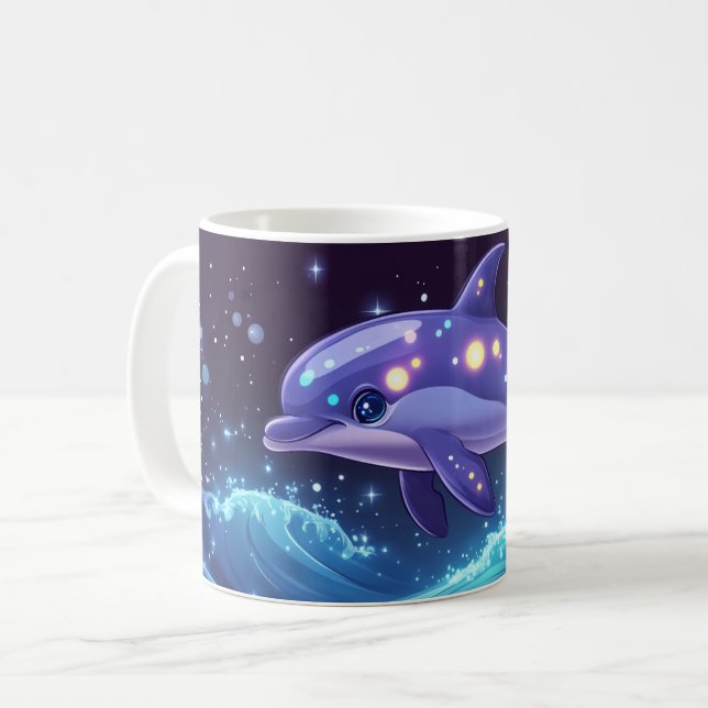 Caneca De Café Garrafa de golfinho Estilo desenho animado vibrant (Frente Esquerda)