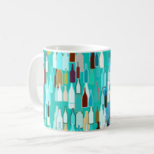 Caneca De Café Garrafas de vinho, multicores, fundo de turquesa