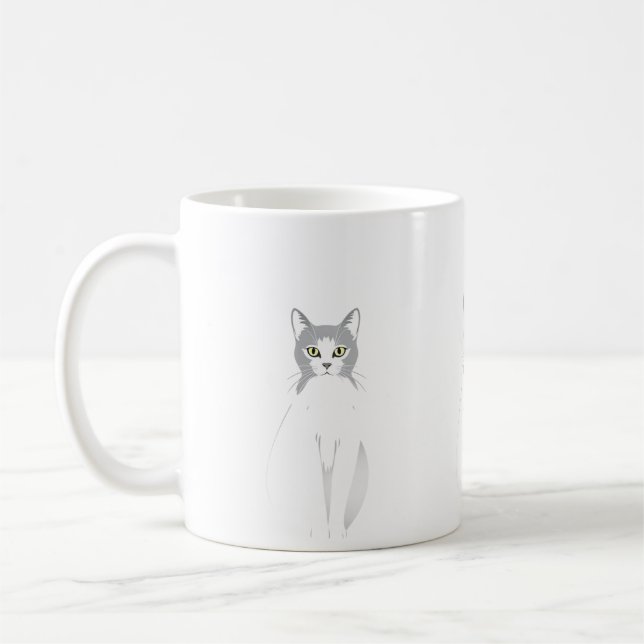 Caneca De Café gata branca aquarela felinos engraçados amantes (Esquerda)