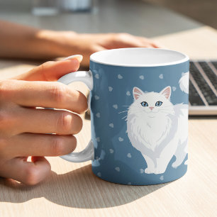 Caneca De Café Gata Branca de Cabelo Comprido Mãe Personalizada