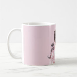 Caneca De Café Gata Cinza Laço Rosa Feminino