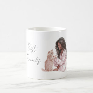 Caneca De Café Gata Creme Feminina Cabelo Preto