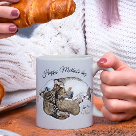 Caneca De Café Gata mãe fofa amamentando seus gatinhos personaliz
