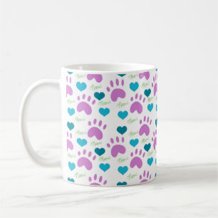 Caneca De Café Gata-Pata Imprime Corações Medem Padrões Cor-de-Ro