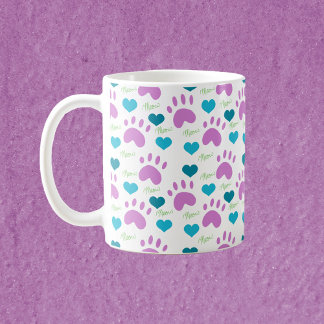 Caneca De Café Gata-Pata Imprime Corações Medem Padrões Cor-de-Ro