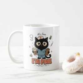 Caneca De Café Gata Preta Enfermeira Cansada Engraçada em Modo So