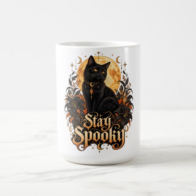 Caneca De Café Gata Preta Gótica Lua Dourada Fique Assustadora Ce (Centro)
