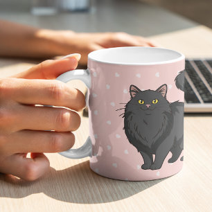 Caneca De Café Gata Preta Mãe de Cabelo Comprido Fofa Personaliza