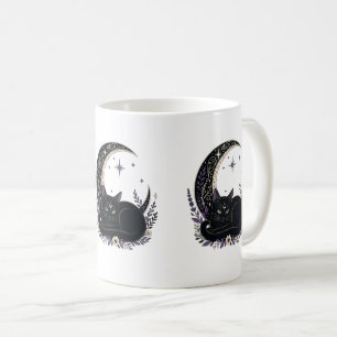 Caneca De Café Gata Preta Mãe Fofo Gótico Bruxa Lua Crescente