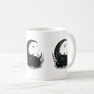 Caneca De Café Gata Preta Mãe Fofo Gótico Bruxa Lua Crescente