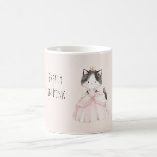 Caneca De Café Gatinha Bonita com Coroa de Vestido Rosa
