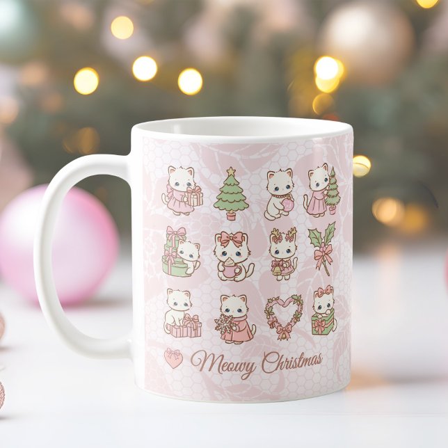 Caneca De Café Gatinha Kawaii Coquette Natal (Coquette Kawaii Cat Christmas Coffee Mug)