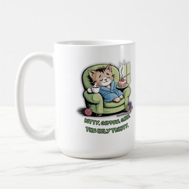 Caneca De Café Gatinho Aconchegante com Café e Bolo – Gato Engraç (Esquerda)