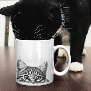 Caneca De Café Gatinho Adorável Gato Furtivo Espiando 