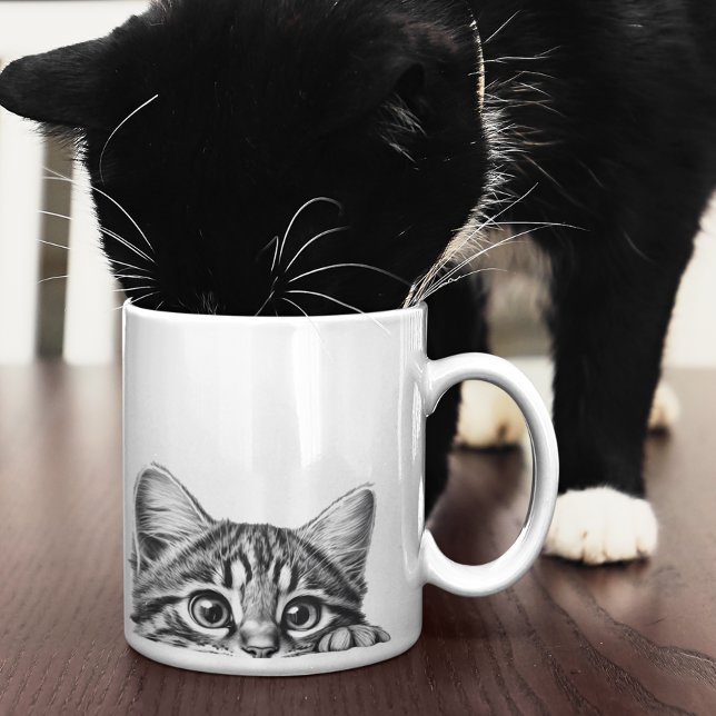 Caneca De Café Gatinho Adorável Gato Furtivo Espiando  (Criador carregado)