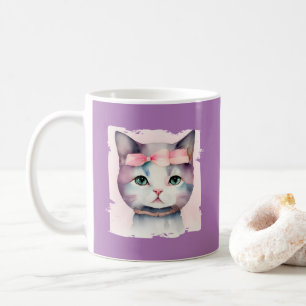 Caneca De Café Gatinho bonito com Arco cor-de-rosa