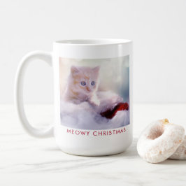 Caneca De Café Gatinho Bonito Descansando em um Papai Noel Feliz