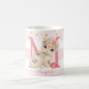 Caneca De Café Gatinho Bonito Monograma Cor-de-rosa Mata-Café