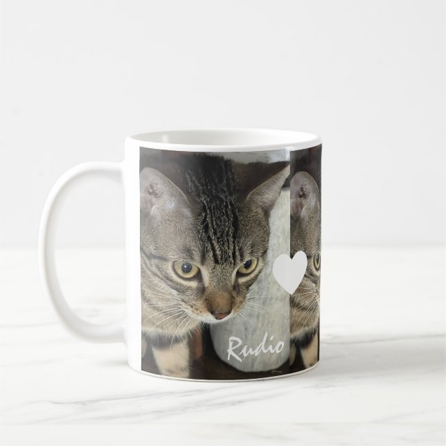 Caneca De Café Gatinho Bonito Três Foto Nome De Coração Pet (Esquerda)