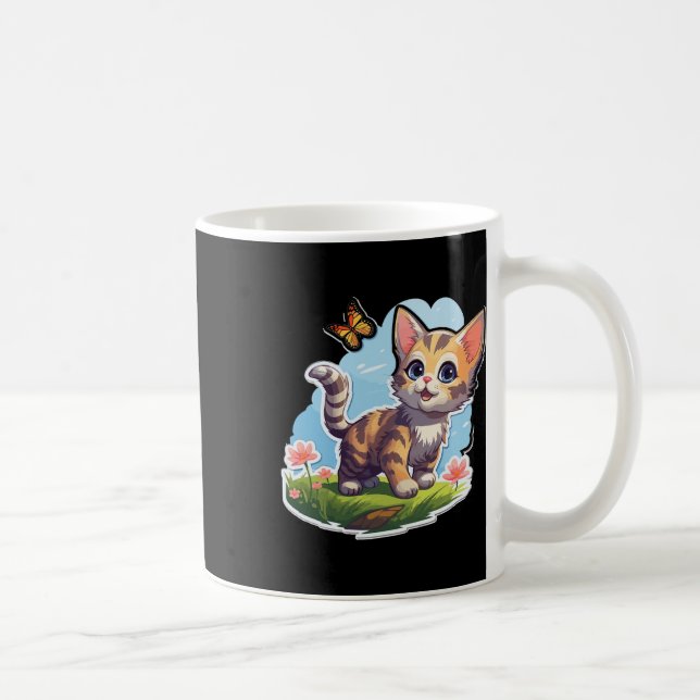 Caneca De Café Gatinho Com Olhos Azuis E Borboleta Perfeito Verão (Direita)