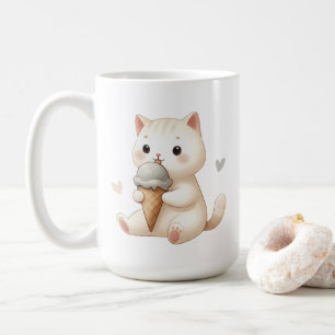 Caneca De Café Gatinho de Aquarela com Sorvete Cone