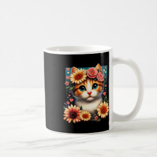 Caneca De Café Gatinho De Arte Com Amor De Gato Flor Com Flores A