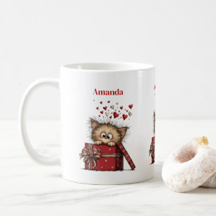Caneca De Café Gatinho de Desenho Animado Fofo em uma Caixa com C