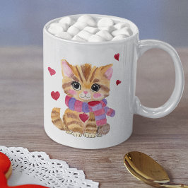 Caneca De Café Gatinho de Dia de os namorados de Aquarela