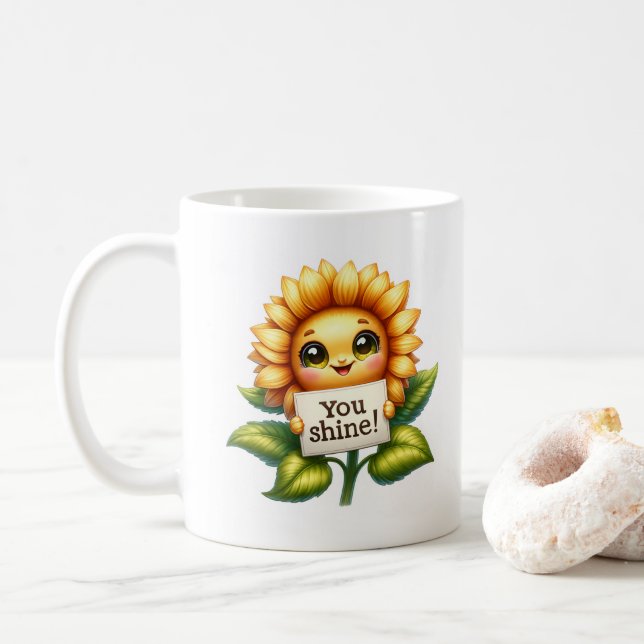 Caneca De Café Gatinho de Girassol  (Com Donut)