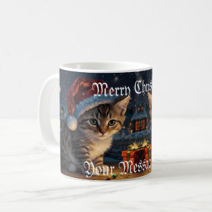 Caneca De Café Gatinho de Natal Festivo com Papai Noel