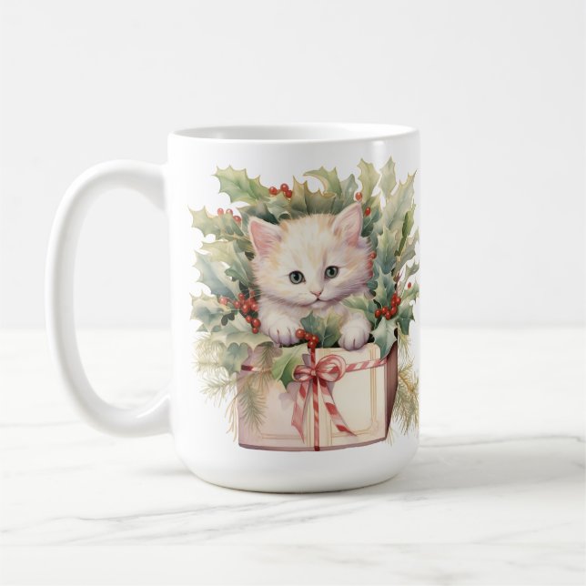 CANECA DE CAFÉ GATINHO DE NATAL FLUFFY ACORELAÇÃO FOFO (Esquerda)