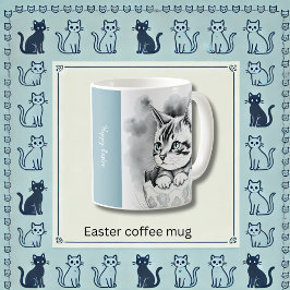 Caneca De Café Gatinho de Páscoa caprichoso em Ovos Florais