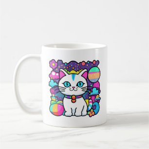 Caneca De Café Gatinho Espacial Branco Fofo