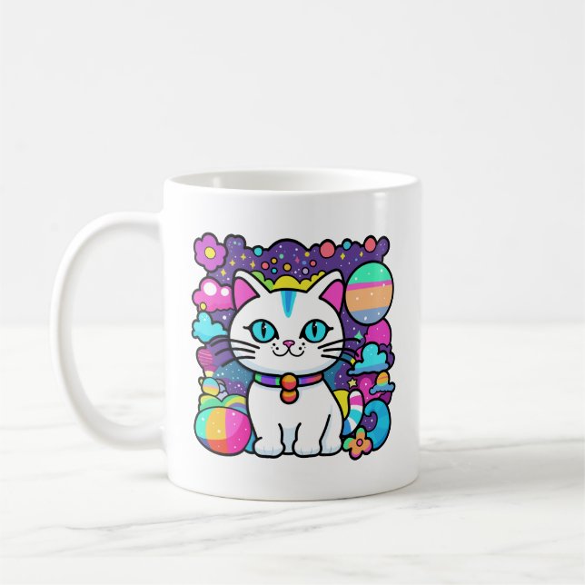 Caneca De Café Gatinho Espacial Branco Fofo (Esquerda)